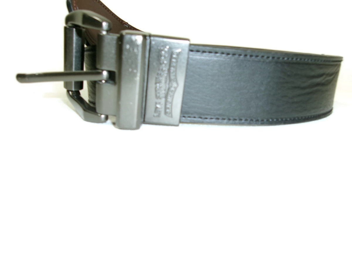 Levis Mens Black & Brown Leather Reversible Belt Size 34 Logo Embossed Buckle