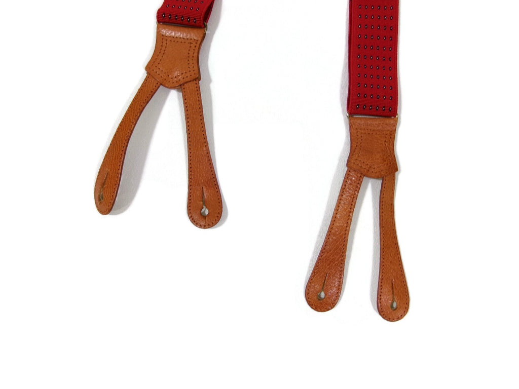 Vintage Polo Ralph Lauren Red &Tan Leather Grain Suspenders Belt w/ Brass Buckle
