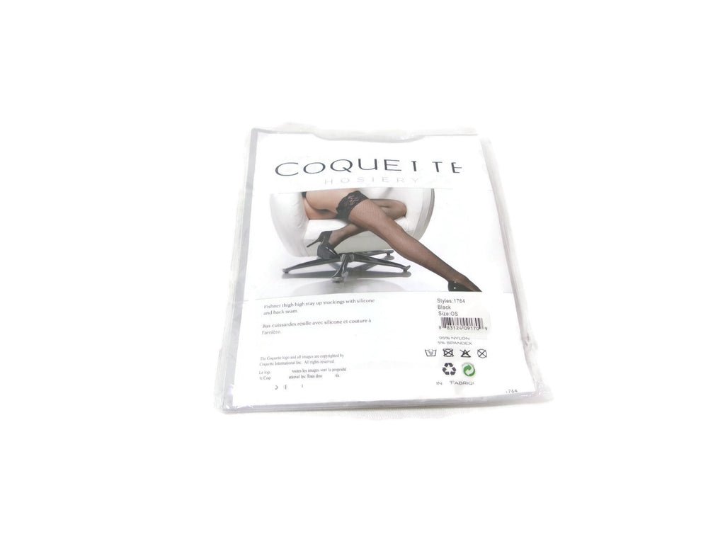 COQUETTE Womens Black Hosiery FishNet Thigh High Stockings One Size  OS