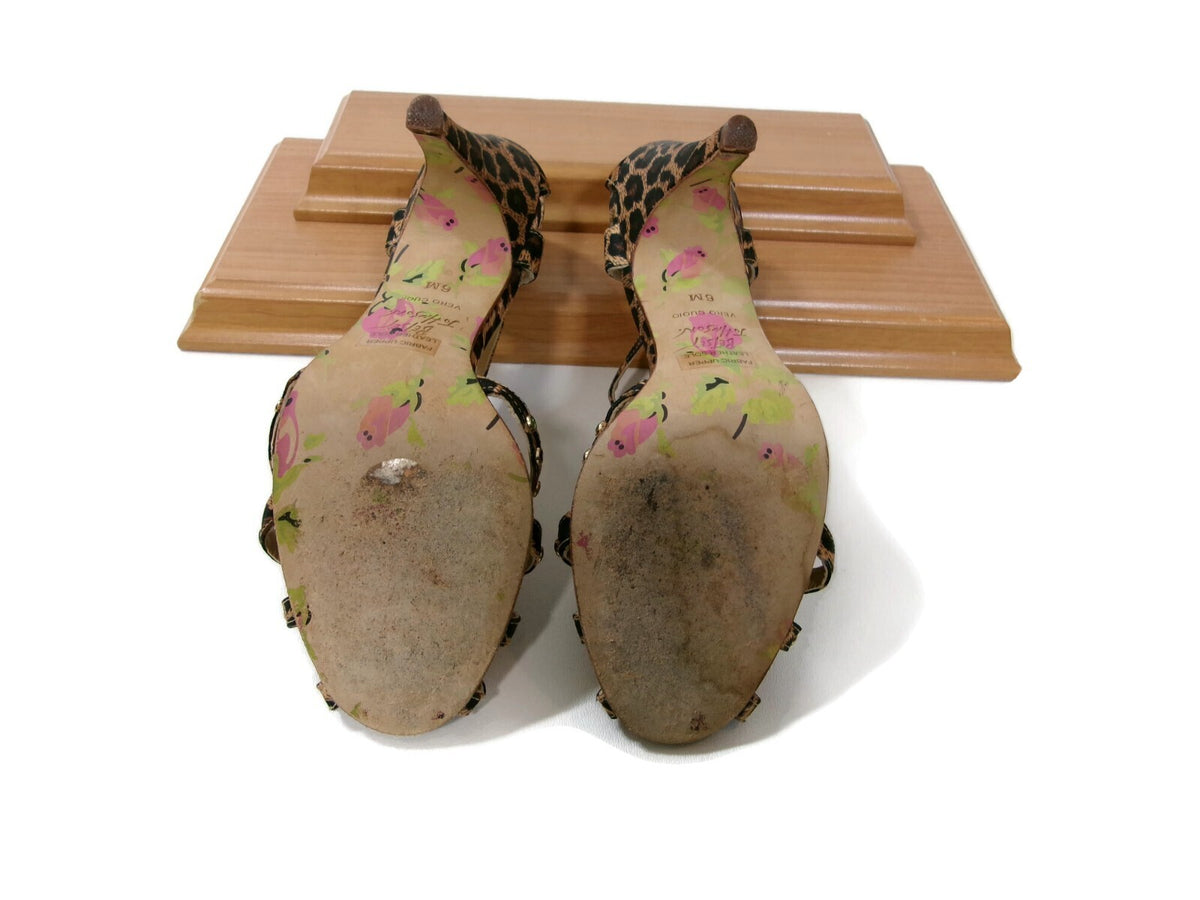 Womens Betsey Johnson Cheetah Print Sandals Shoes Size  6 M with Rhinestones