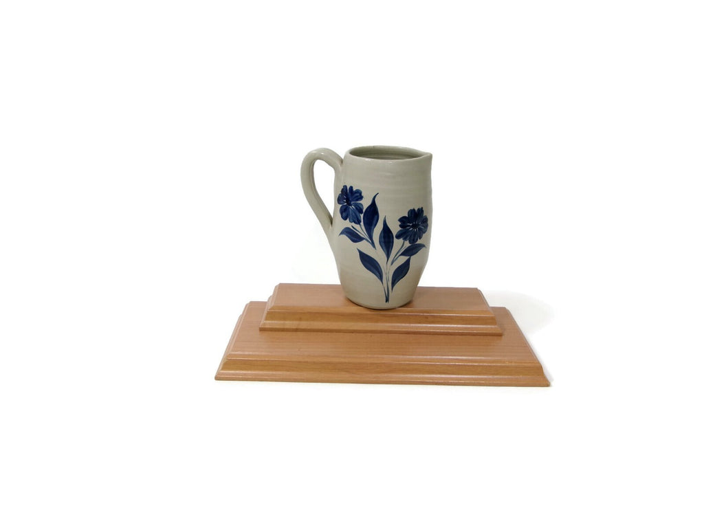 Vintage Williamsburg Pottery  Stoneware Pitcher 7 " With Cobalt Blue Floral