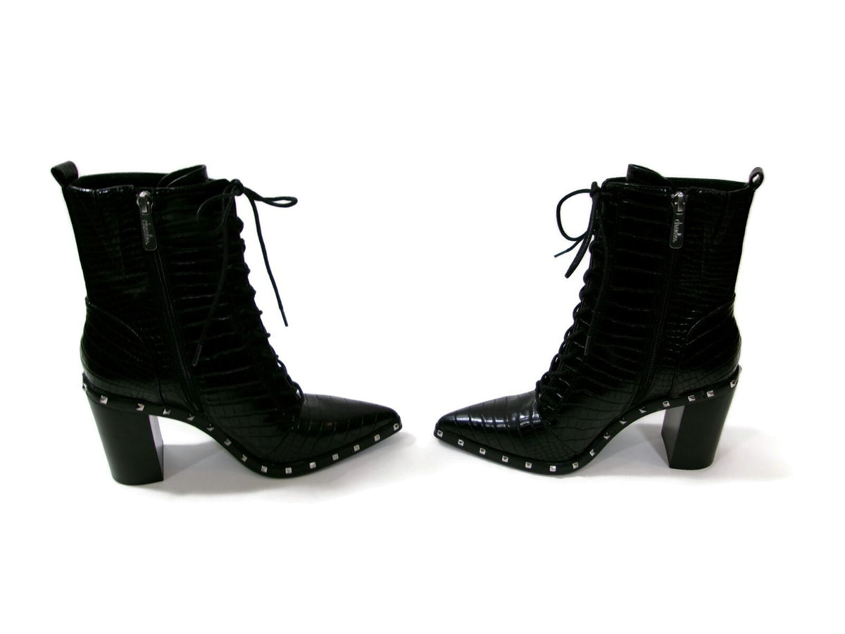 Charles By Charles David Duffy Boots Booties Black Shoes Croc Lace Up Size 7 M