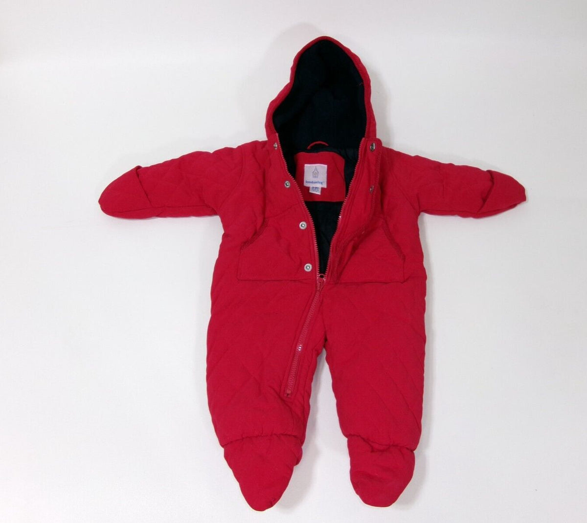 London Fog Infant Girls Boys Red Hooded Bunting One Piece Snow Suit Size 3-6 Mos