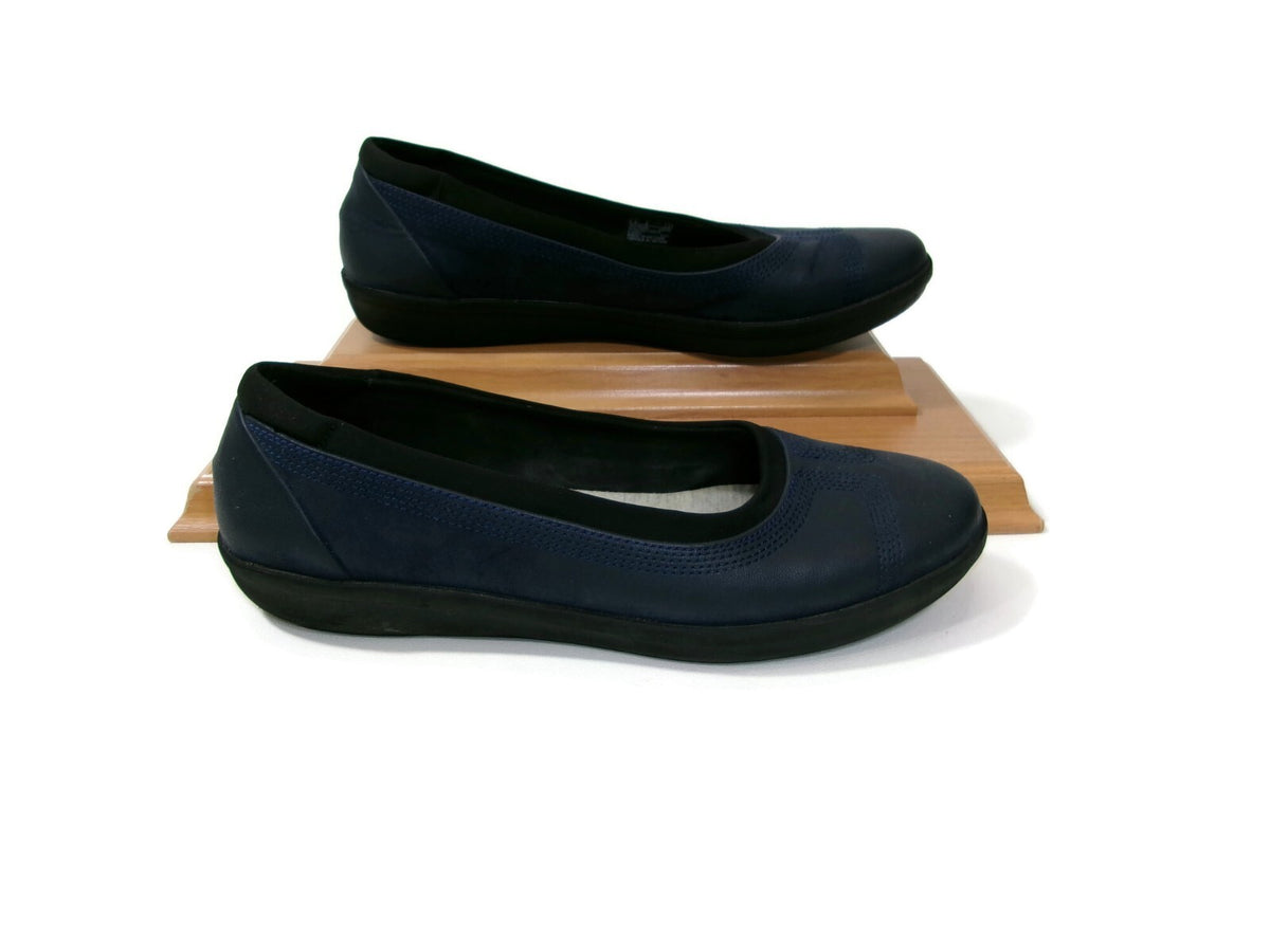 Clarks Womens Comfy Cushion Soft Cloudsteppers Blue Leather Flats  Shoes Size 9