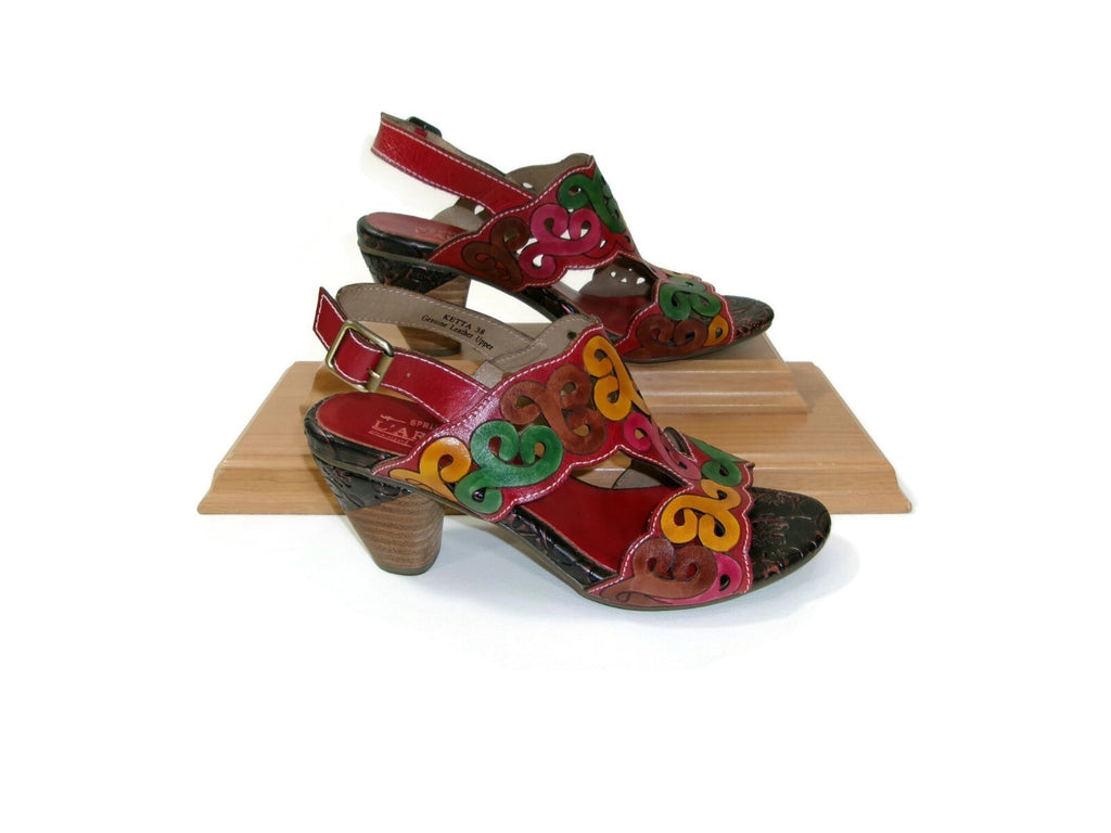 L'Artiste Ketta Spring Step Womens Red Multi  Sandals Shoes size 7.5-8 US EU 38