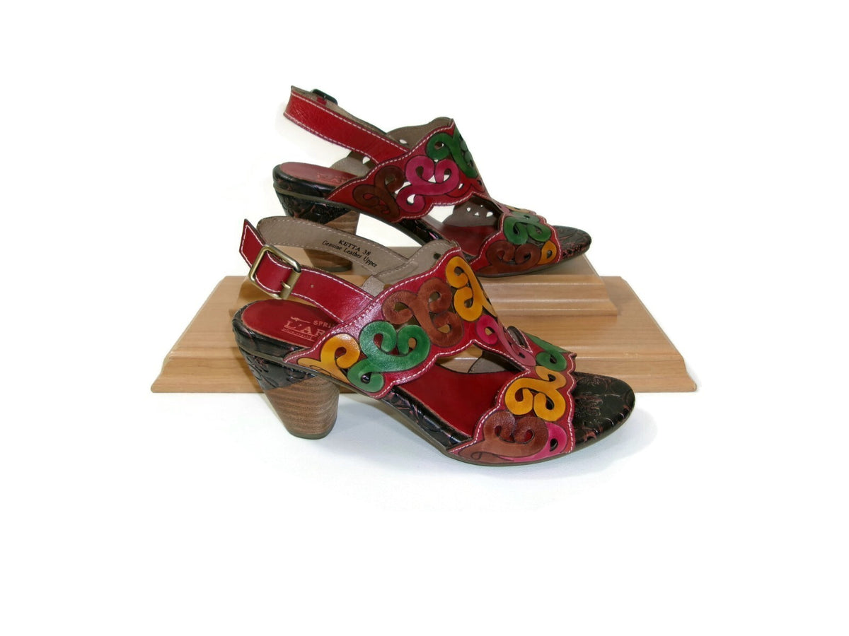 L'Artiste Ketta Spring Step Womens Red Multi  Sandals Shoes size 7.5-8 US EU 38