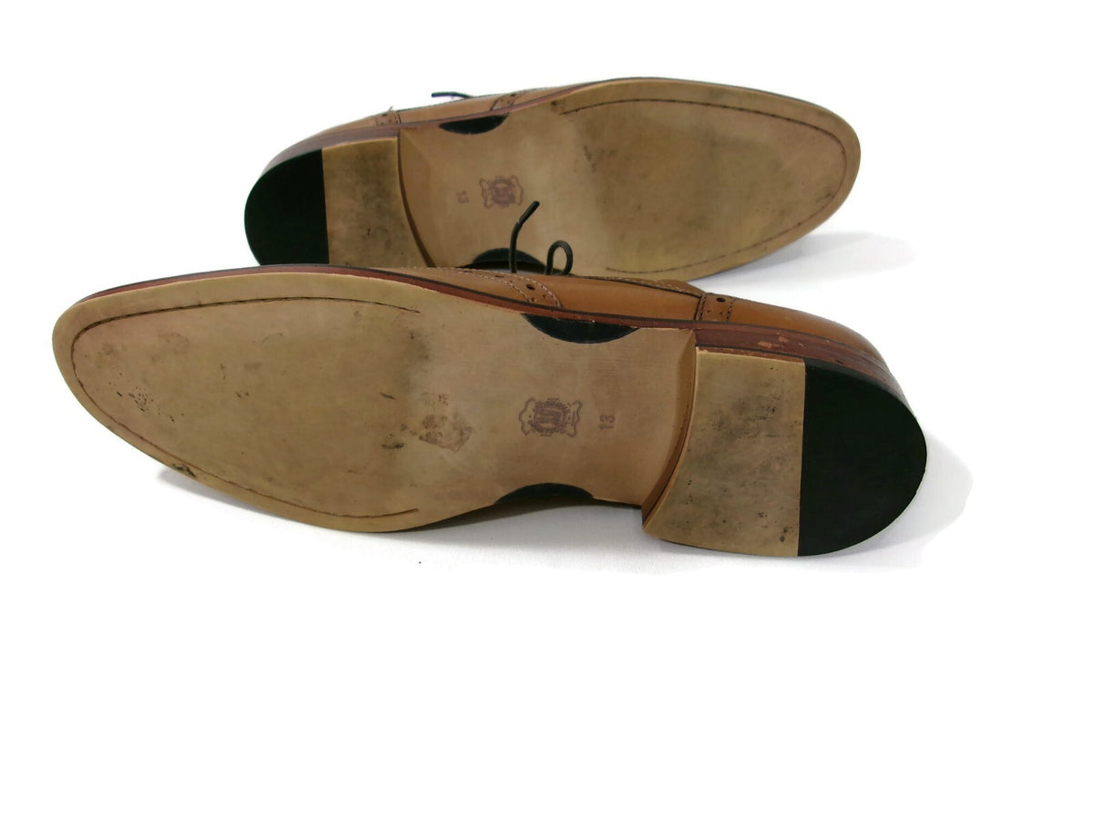 Joseph Abboud Mens Shoes Size 13 Genuine Italian Tan Leather Wing Tip Oxfords
