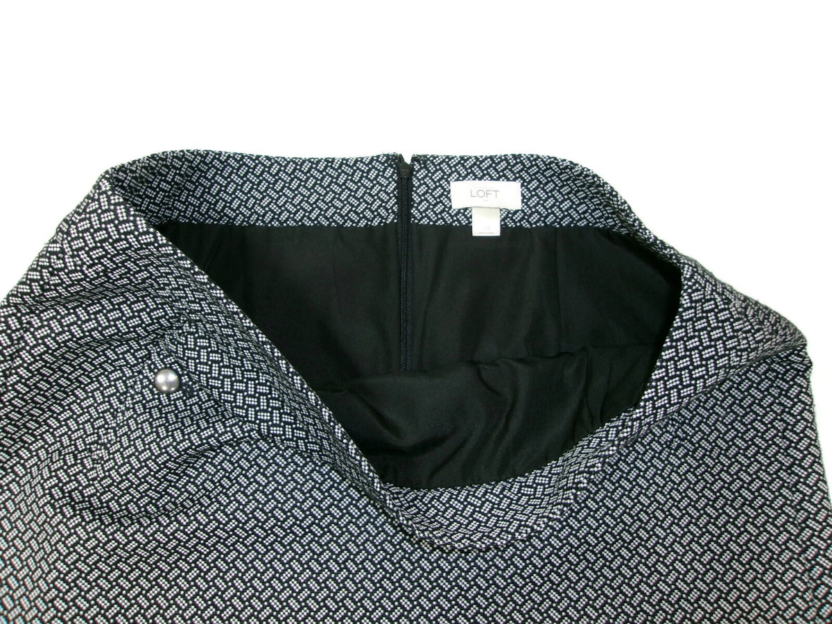 Womens ANN TAYLOR LOFT Jacquard Career Skirt Size 14 Black & White Lined