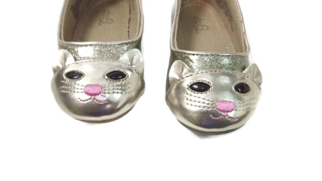 GAP Toddler Girls GOLD Kitty Cat Face Front Patent Ballet Flats Shoes Size 5