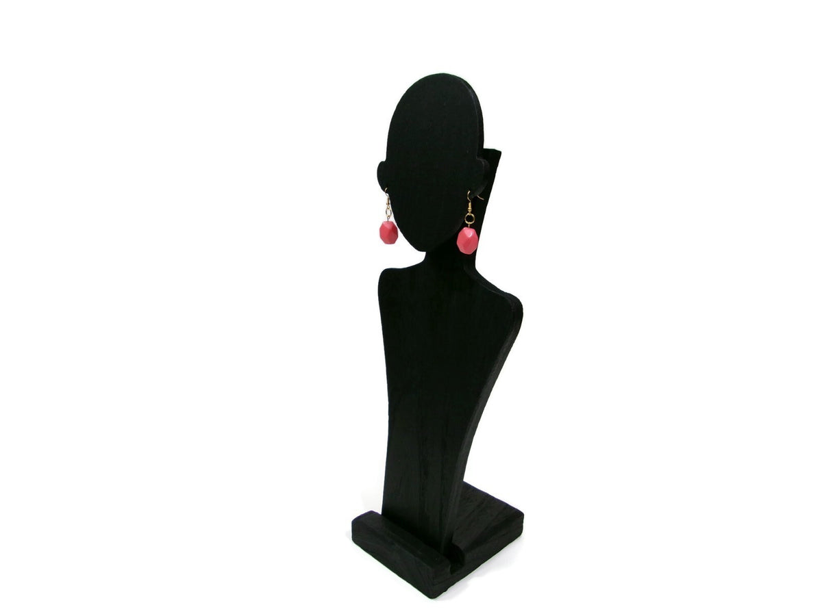 Womens Ear Candy Statement Short Drop Earrings Pretty Coral  Acrylic Stone