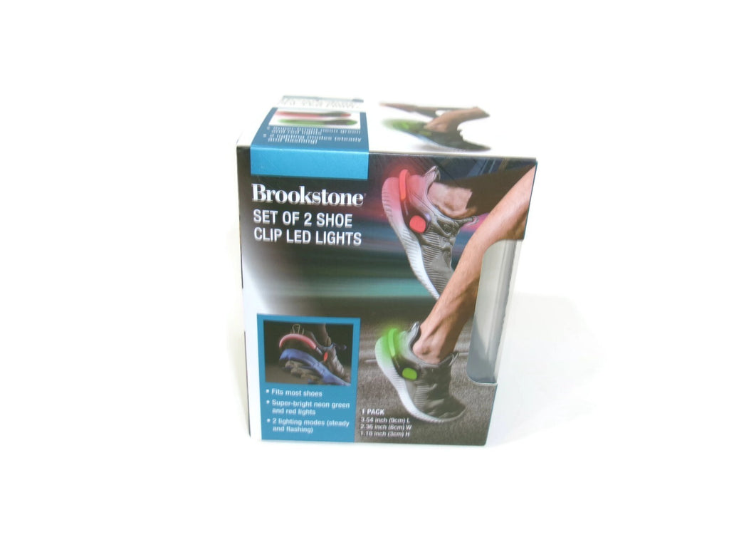 Brookstone Set of 2 Shoe Clips  Led Lights Bikers Joggers Red Green Flashing NEW