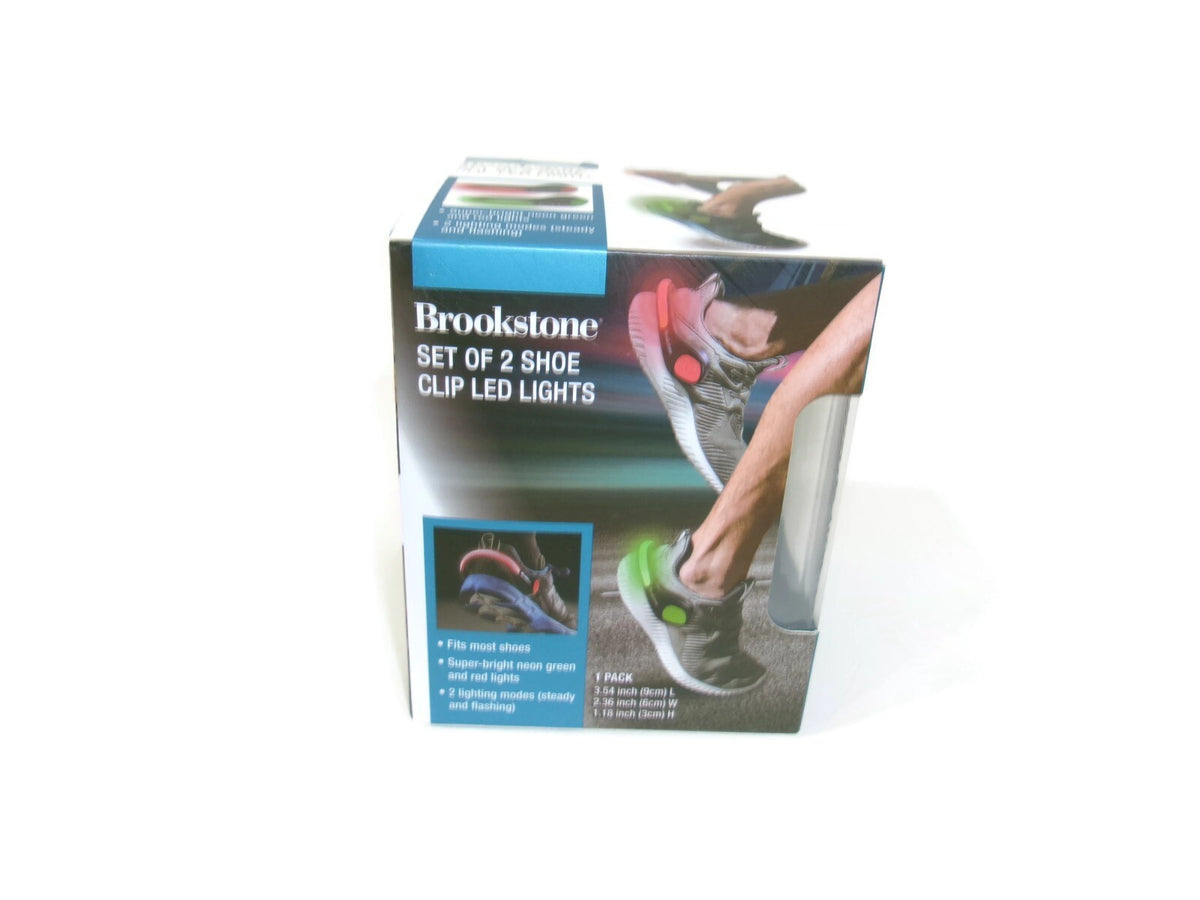 Brookstone Set of 2 Shoe Clips  Led Lights Bikers Joggers Red Green Flashing NEW