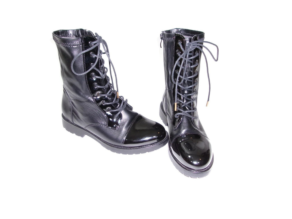 Azalea Wang Womens Teen Girls Black Lace Up Mid Ankle Boots w/Side Zip Size 7 M