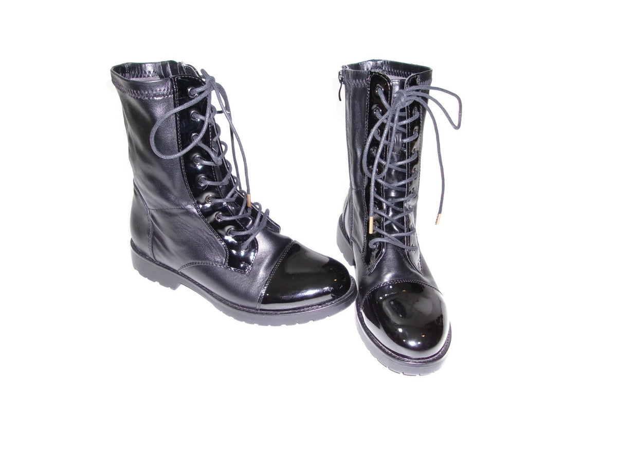 Azalea Wang Womens Teen Girls Black Lace Up Mid Ankle Boots w/Side Zip Size 7 M