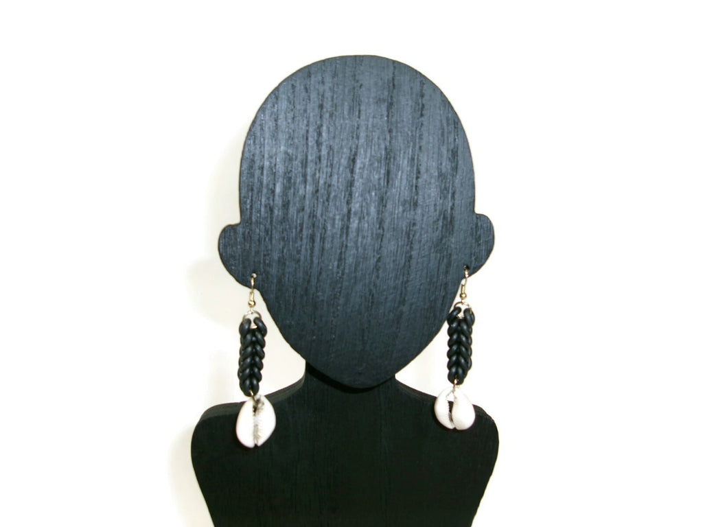 Womens Ear Candy Statement Earrings Cream Cowie Shells & Unique Rubber Design