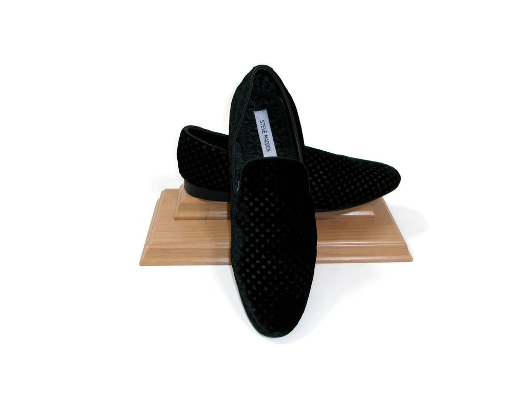 Mens Steve Madden  Black Velvet Tuxedo Jacquard Dress Shoes Size 10 M Slip Ons