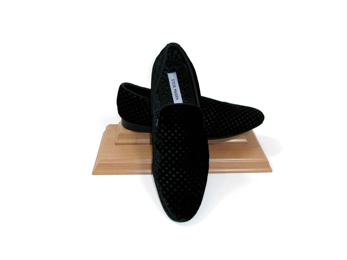 Mens Steve Madden  Black Velvet Tuxedo Jacquard Dress Shoes Size 10 M Slip Ons