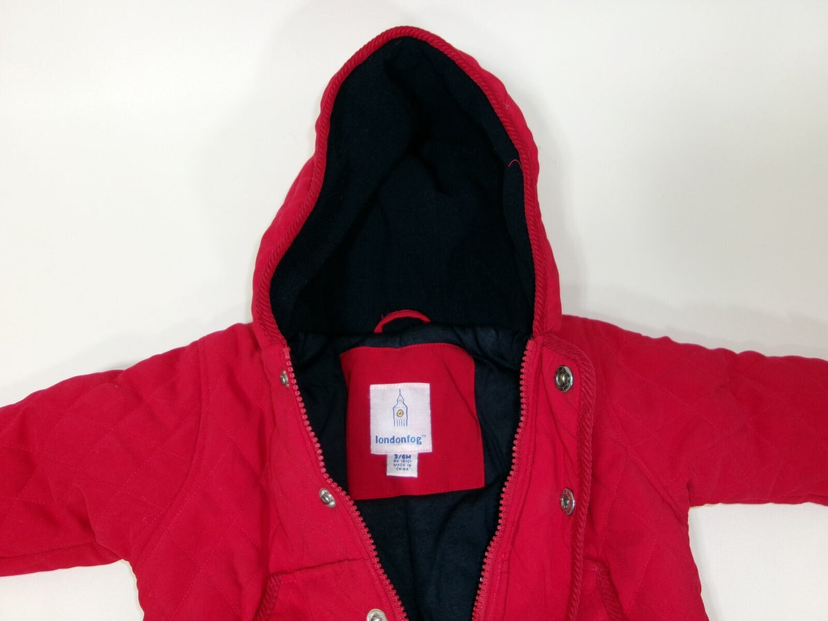 London Fog Infant Girls Boys Red Hooded Bunting One Piece Snow Suit Size 3-6 Mos