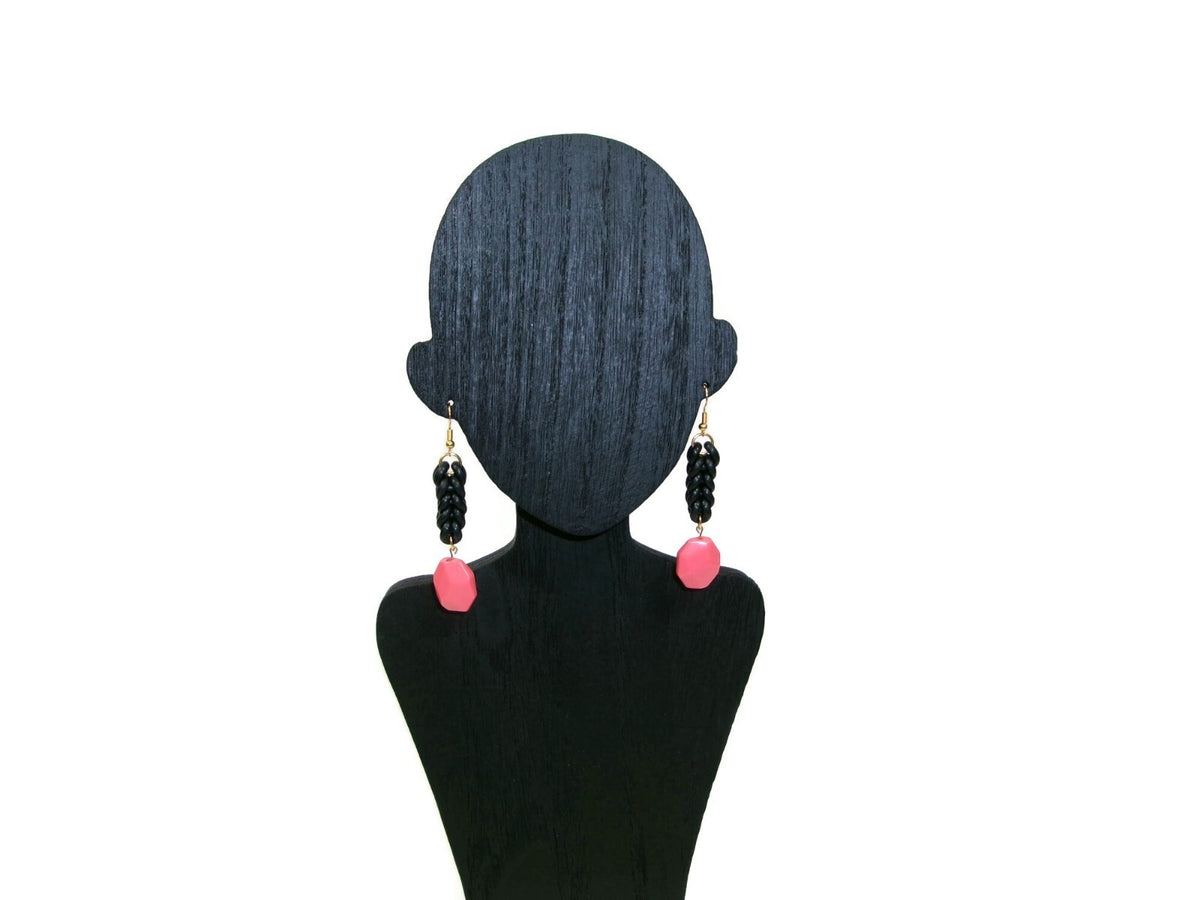 Womens Ear Candy Statement Drop Earrings Pretty Coral  w/ Unique Rubber Design