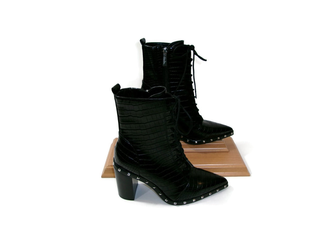 Charles By Charles David Duffy Boots Booties Black Shoes Croc Lace Up Size 7 M