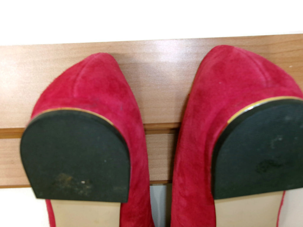 Talbots Womens Edison Bow Detail Red Suede Flats Shoes Size 9 M Gold Trim Heels