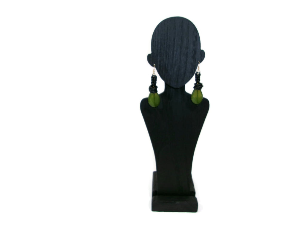 Womens Ear Candy Statement Earrings Green Textured Bead w/ Rubber Huggie Design