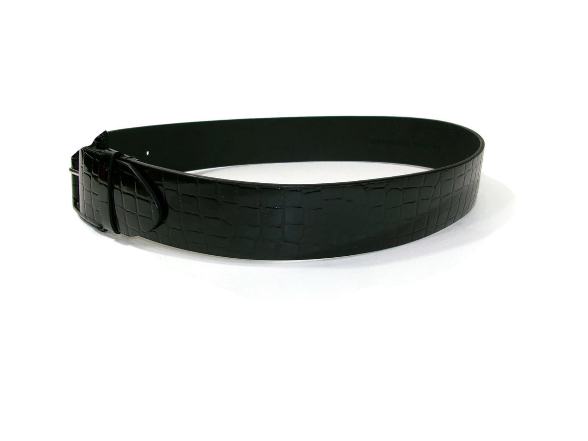 Banana Republic Womens  Wide Black Faux Leather Belt Size M Medium Croc Embossed
