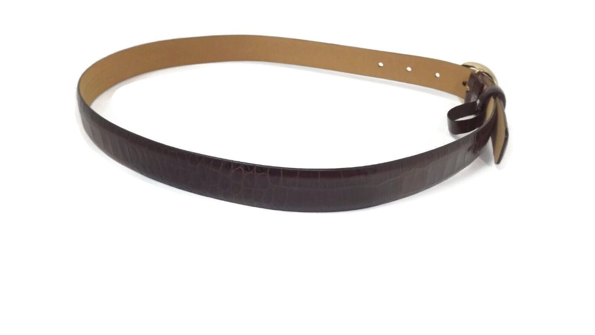 LIZ CLAIBORNE Womens BROWN Croc embossed Genuine Top Grain Cowhide Belt Medium