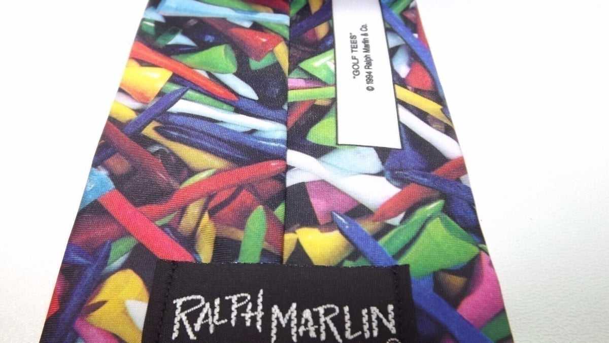 VINTAGE RALPH MARLIN Golf Themed Colorful Mens TIE Golf Tees Fun Clean Nice 1