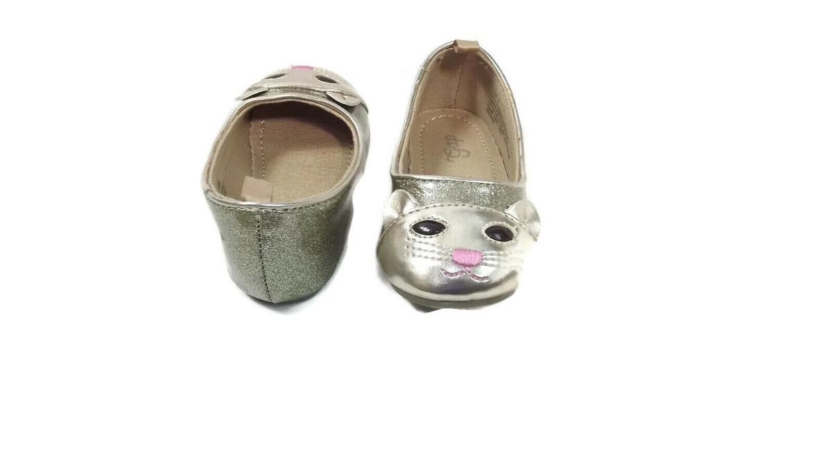 GAP Toddler Girls GOLD Kitty Cat Face Front Patent Ballet Flats Shoes Size 5