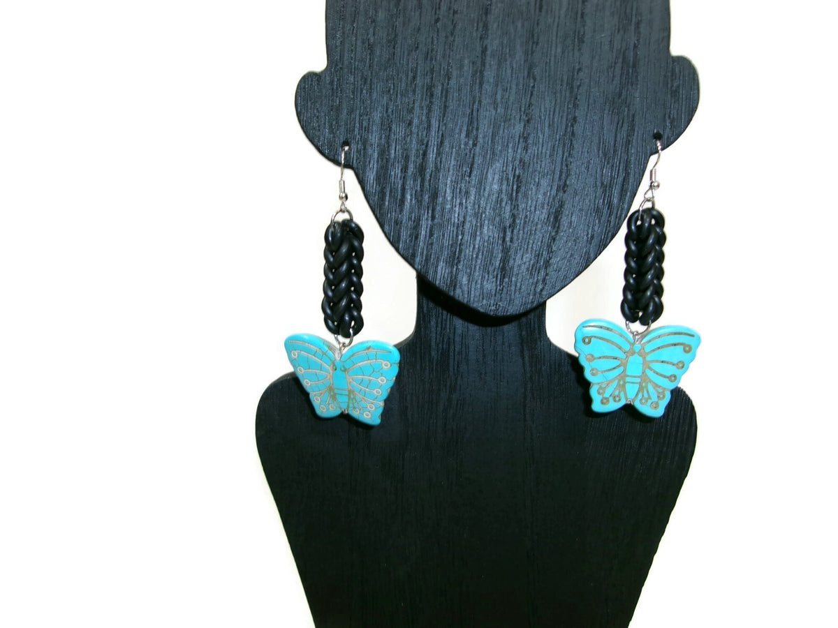 Womens Ear Candy Statement Drop Earrings   Turquoise Butterfly w/ Unique  Design