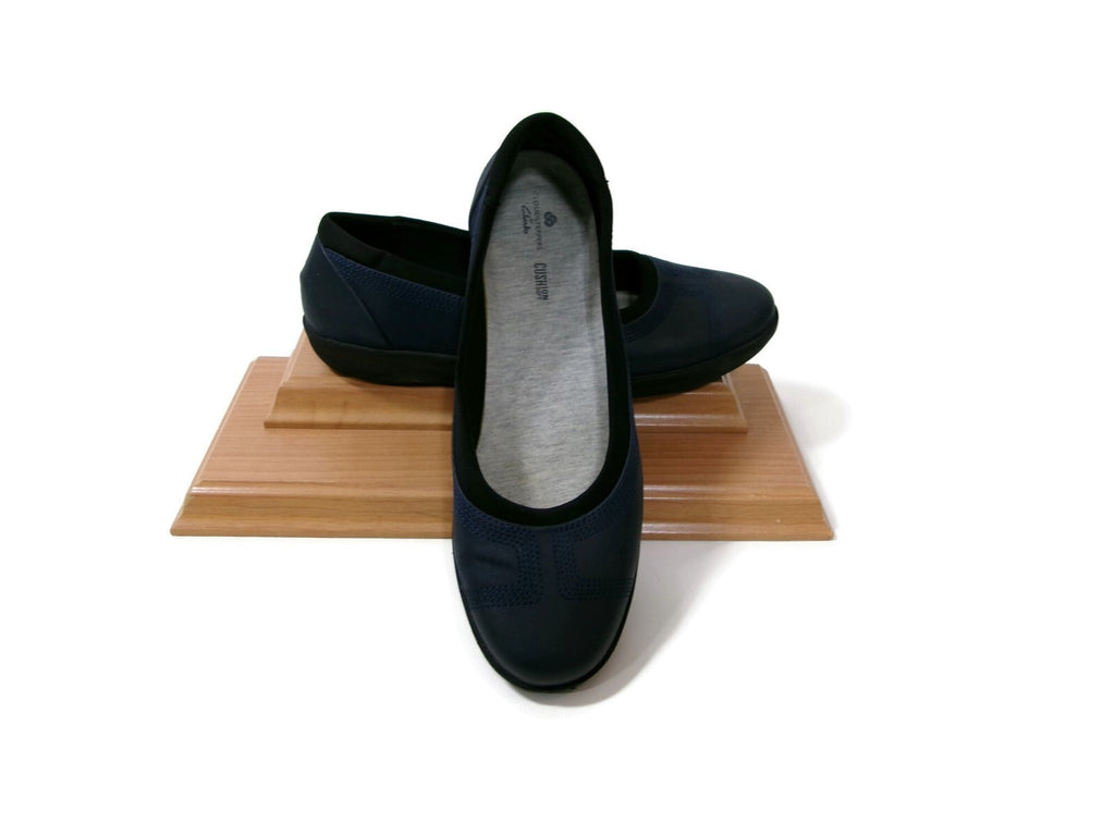 Clarks Womens Comfy Cushion Soft Cloudsteppers Blue Leather Flats  Shoes Size 9