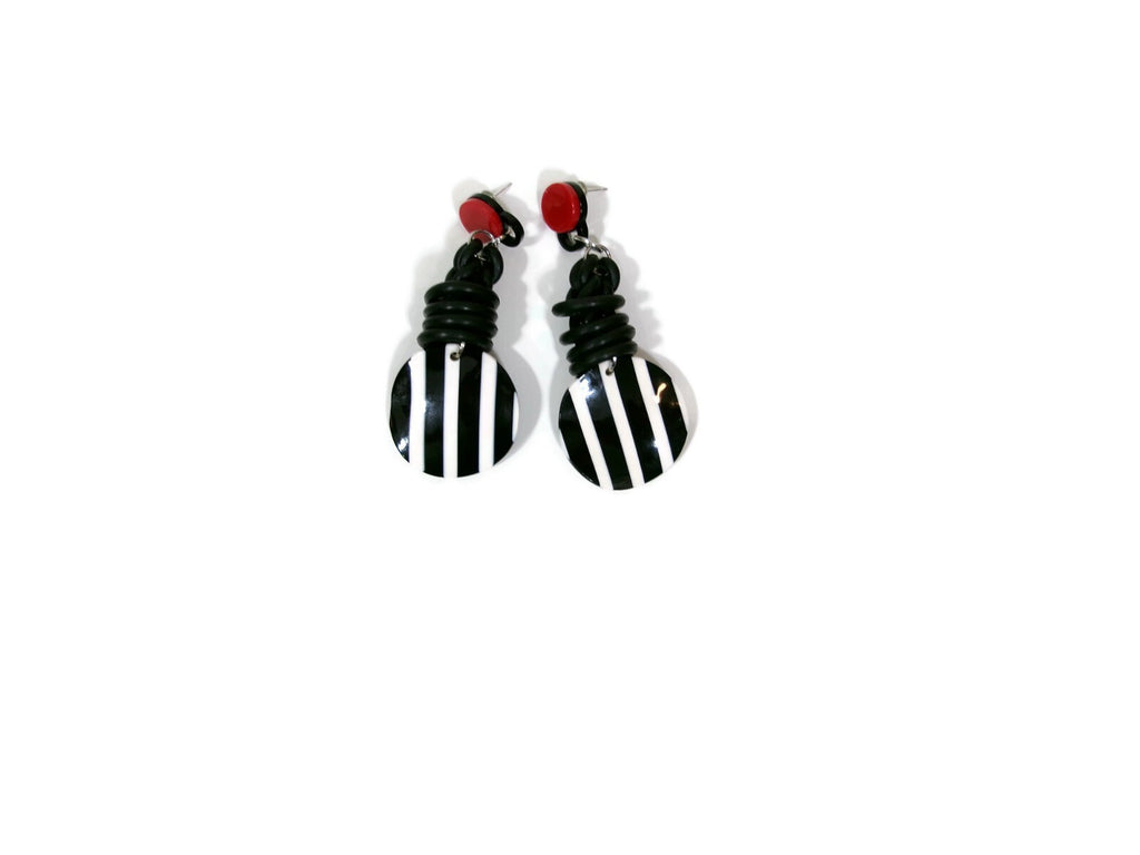 Womens Ear Candy Statement Drop Earrings Black White Red w/Unique Rubber Design