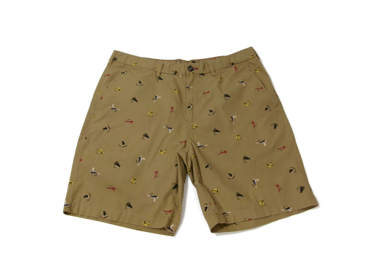 Mens Eddie Bauer Khaki Chino Shorts Tan Fly Fishing Tackle Outdoors Size 36 Nice