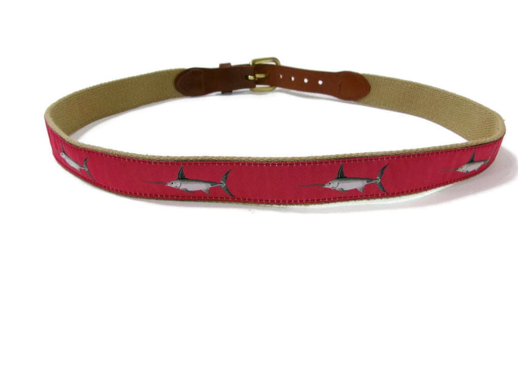 Leather Man LTD Red Marlin Fish Fishermens Belt Canva & Leather Size 36