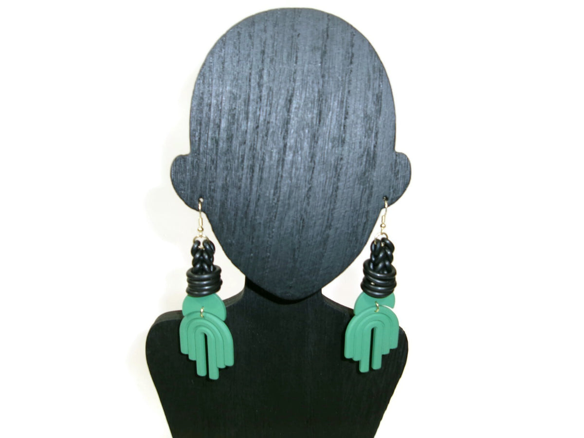Womens Ear Candy Statement Drop Earrings Long Green Black Unique Design