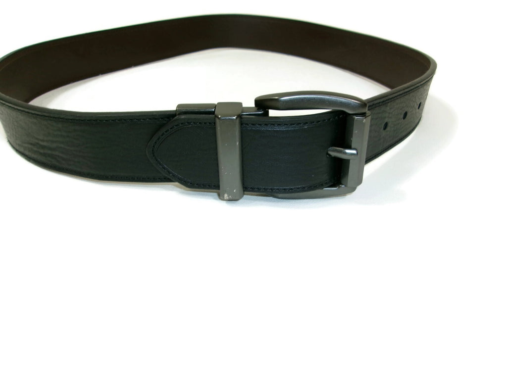 Levis Mens Black & Brown Leather Reversible Belt Size 34 Logo Embossed Buckle