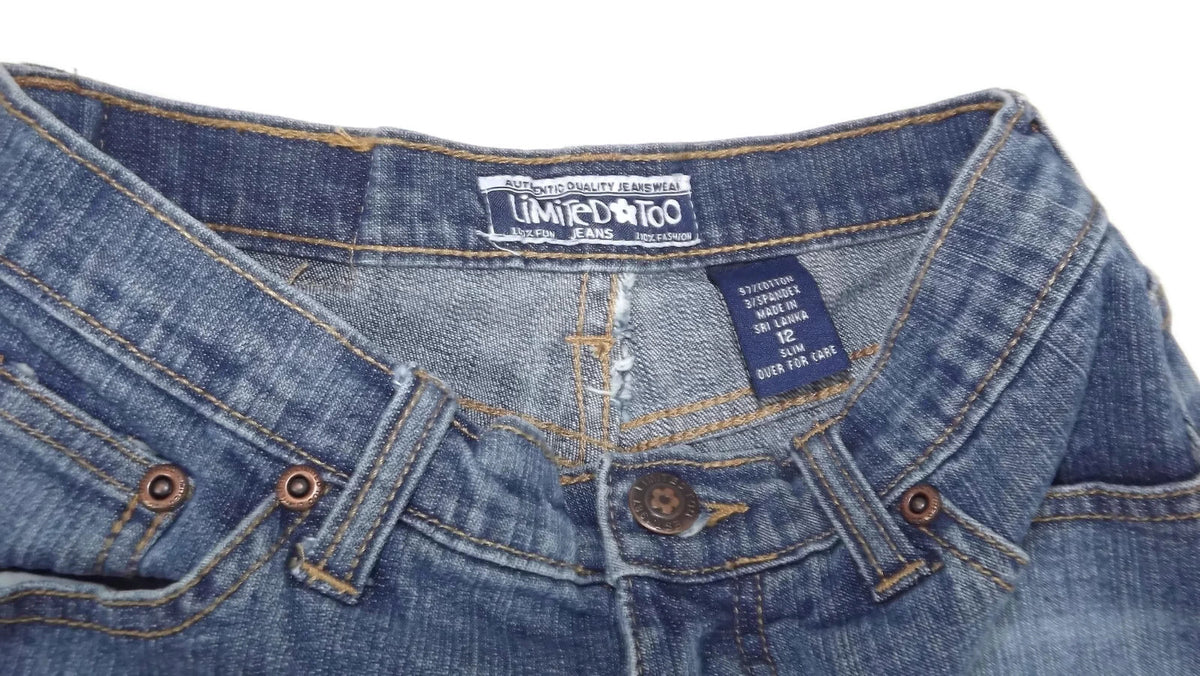 LIMITED TOO Pre Teen Girls Distressed Prewashed Denim Jean Shorts Size 12 Slim
