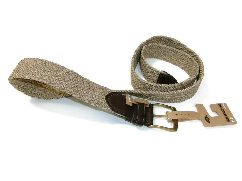 Dockers Mens Khaki & Brown Leather &Stretch Belt Size 42 NWT