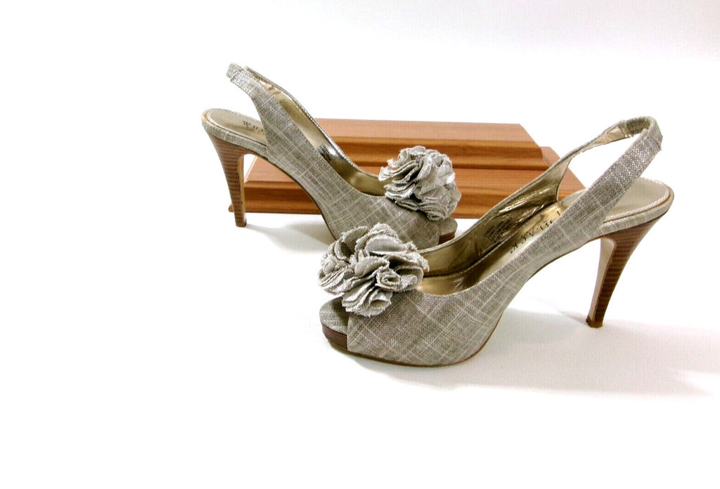 Womens White House Black Market Sling Back Shoes Size 7 M Linen Like Textile