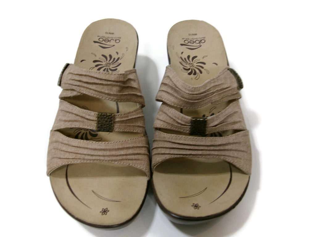 Abeo Womens Burlap Brown Sandals Shoes Size 10 N Wedge Slip-on Hook Loop Mules