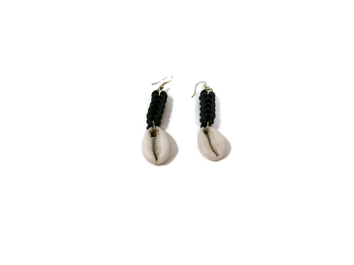 Womens Ear Candy Statement Earrings Cream Cowie Shells & Unique Rubber Design