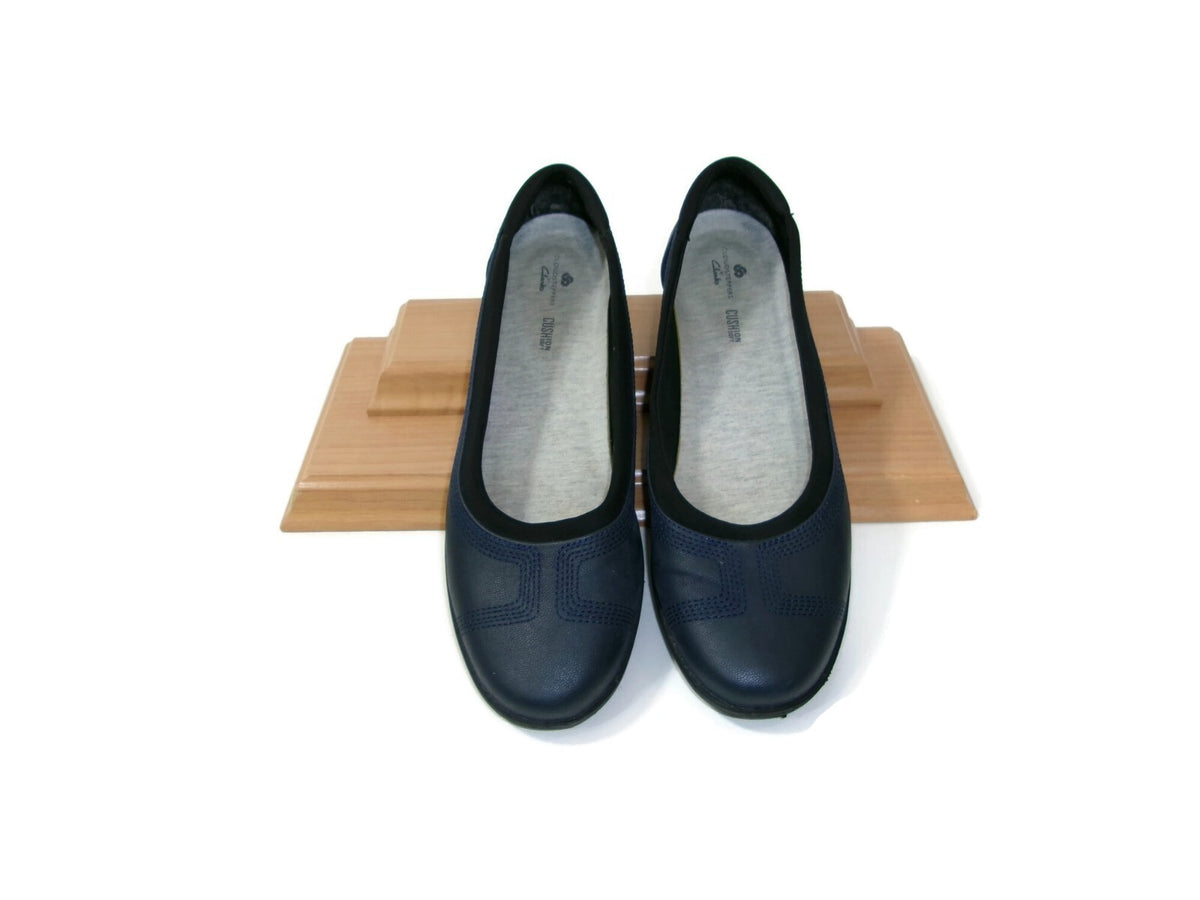 Clarks Womens Comfy Cushion Soft Cloudsteppers Blue Leather Flats  Shoes Size 9