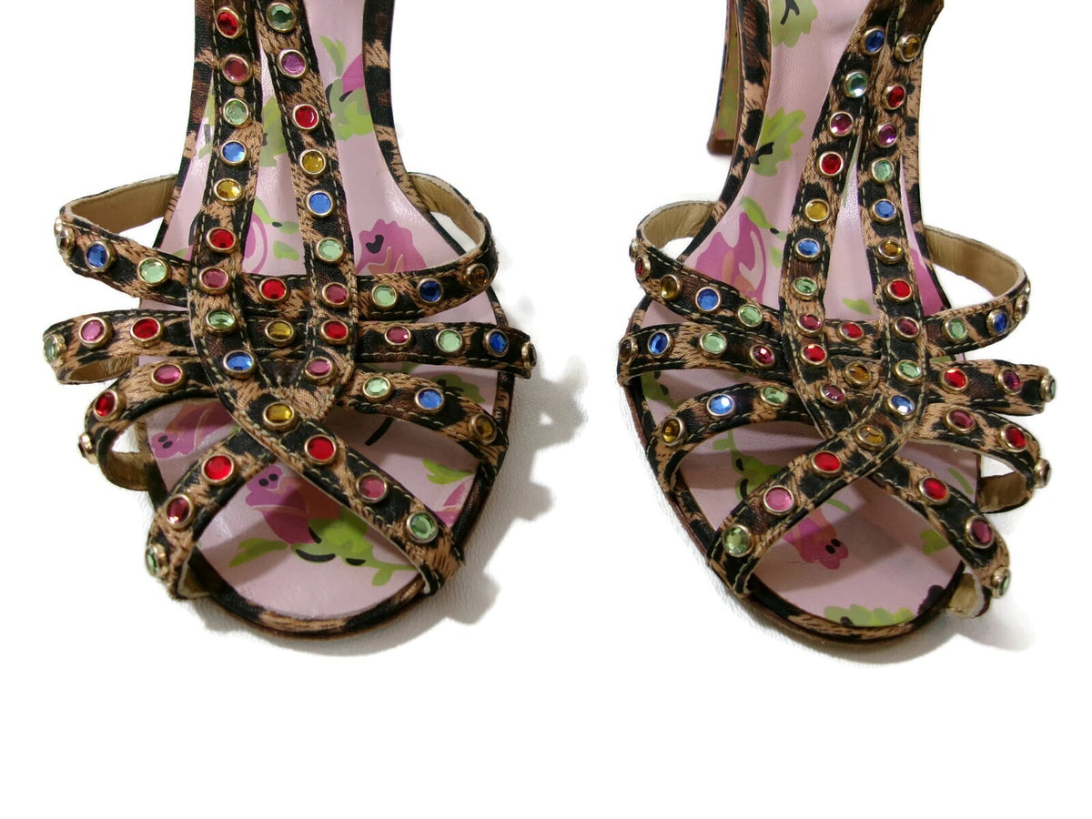 Womens Betsey Johnson Cheetah Print Sandals Shoes Size  6 M with Rhinestones