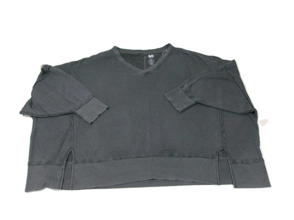 SO Womens Junior Plus Size 3X Oversized Waffle Knit V Neck 3/4 Sleeves GREY GRAY