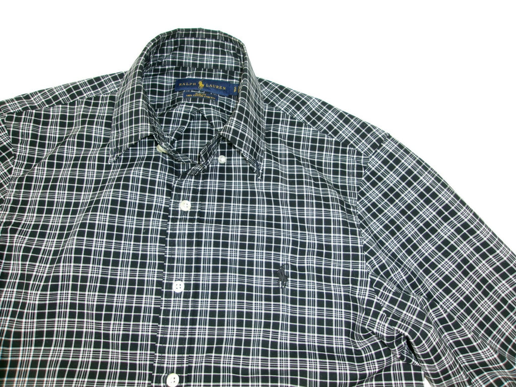 Ralph Lauren Womens /Mens Size S P  Slim Fit Plaid Shirt Black White Button Down