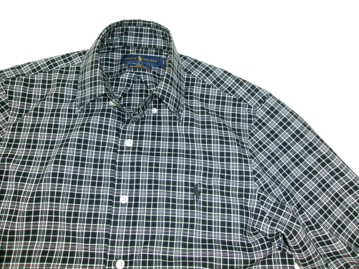 Ralph Lauren Womens /Mens Size S P  Slim Fit Plaid Shirt Black White Button Down