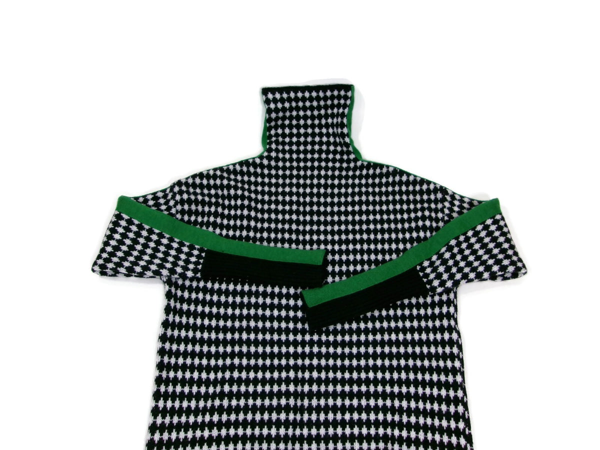 Womens Turtleneck Checkerboard Knitted Sweater Black Green White Size S Small
