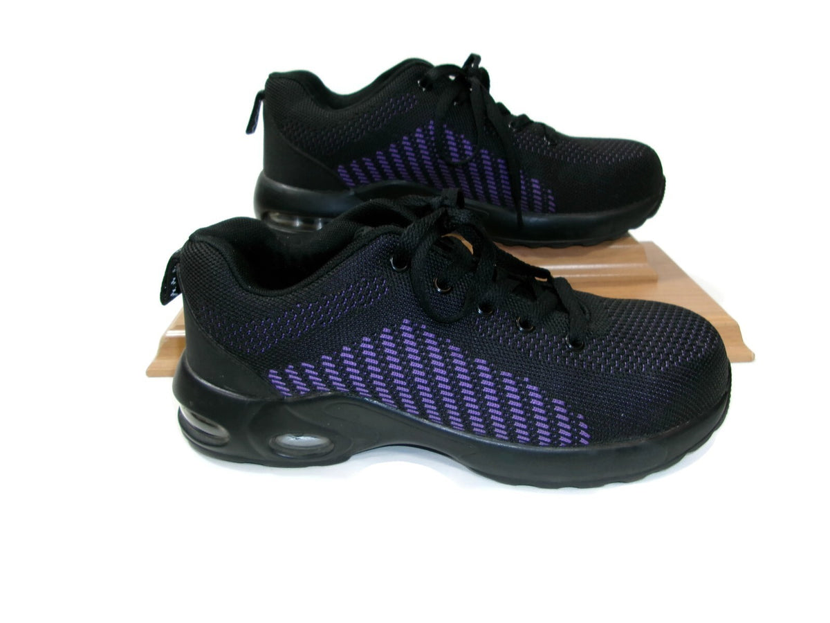 Dykhmily Womens Cushion Safety Steel Toe Work Shoes Sneakers Black Purple Size 8