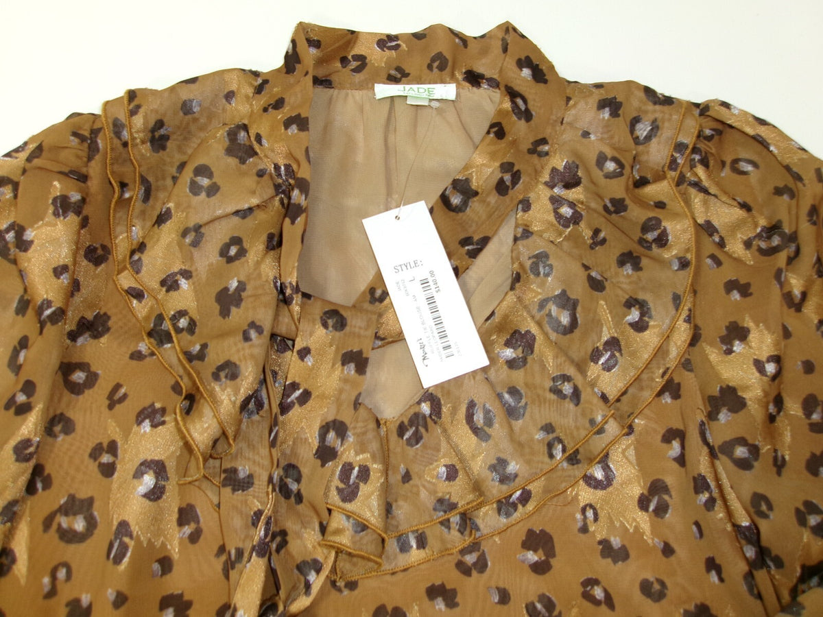 JADE Melody TAM Amber Leopard Ruffle Tie Blouse Womens Size L Large RT. $140 NWT